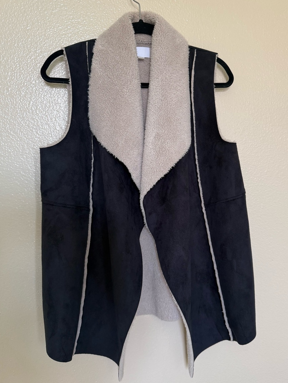 Susina Nordstrom Rack M Black Faux Suede Sherpa Draped Vest Boho - Picture 2 of 10